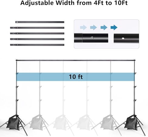 حامل خلفية مقاس 6.5 × 10 أقدام و8.5 × 10 أقدام، حامل خلفية قابل للتعديل لاستوديو فيديو الصور ZBWW للحفلات وحفلات الزفاف والتصوير الفوتوغرافي وعرض الإعلانات in Kuwait
