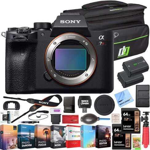 Sony a7R IV 61.0MP Full-Frame Mirrorless Interchangeable Lens Camera Body ILCE-7RM4 4K Bundle with Deco Gear Travel Bag, 2X 64GB Memory Cards, Editing Software Suite and Accessories (18 Items) in Saudi Arabia