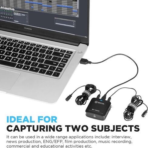 BOYA BY-DM20 Compact Dual-Channel Lavalier Microphone Recording Kit Mono Stereo with iOS Lighnting Andriod USB Type-C USB-A Cable for Smartphone Tablet PC Inteview Online Course Live Stream in Kuwait
