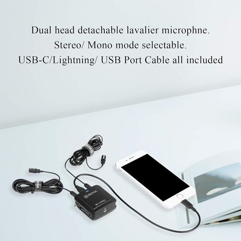 BOYA BY-DM20 Compact Dual-Channel Lavalier Microphone Recording Kit Mono Stereo with iOS Lighnting Andriod USB Type-C USB-A Cable for Smartphone Tablet PC Inteview Online Course Live Stream in Kuwait