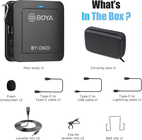BOYA BY-DM20 Compact Dual-Channel Lavalier Microphone Recording Kit Mono Stereo with iOS Lighnting Andriod USB Type-C USB-A Cable for Smartphone Tablet PC Inteview Online Course Live Stream in Kuwait