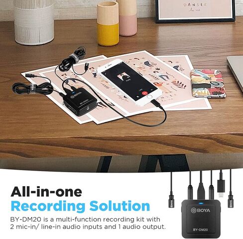 BOYA BY-DM20 Compact Dual-Channel Lavalier Microphone Recording Kit Mono Stereo with iOS Lighnting Andriod USB Type-C USB-A Cable for Smartphone Tablet PC Inteview Online Course Live Stream in Kuwait