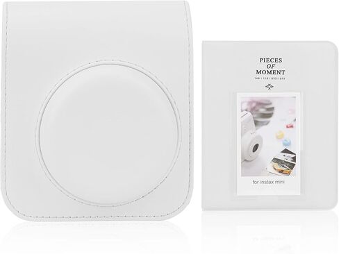 حافظة كاميرا فورية بلون ثابت متوافقة مع كاميرا Fujifilm Instax Mini 12 الفورية - حقيبة كاميرا صغيرة 12 حقيبة من جلد البولي يوريثان مع جيب وحزام كتف قابل للتعديل وألبوم 64 جيب (أزرق سماوي) in Kuwait