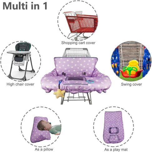 Shopping Cart Cover for Baby boy Girl, Multi-in-1 Cart Covers for Babies, Infant High Chair Cover, Machine Washable, Soft Padded Grocery cart seat Cushion Cover, Purple dot in Saudi Arabia