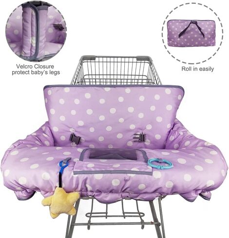 Shopping Cart Cover for Baby boy Girl, Multi-in-1 Cart Covers for Babies, Infant High Chair Cover, Machine Washable, Soft Padded Grocery cart seat Cushion Cover, Purple dot in Saudi Arabia