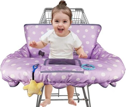 Shopping Cart Cover for Baby boy Girl, Multi-in-1 Cart Covers for Babies, Infant High Chair Cover, Machine Washable, Soft Padded Grocery cart seat Cushion Cover, Purple dot in Saudi Arabia
