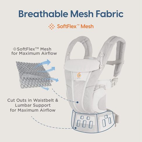 حاملة أطفال شبكية قابلة للتنفس من Ergobaby Omni Breeze لجميع أوضاع الحمل لحديثي الولادة والأطفال الصغار مع دعم قطني معزز وتدفق الهواء (7-45 رطل)، رمادي لؤلؤي in Saudi Arabia
