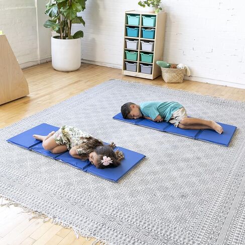 ECR4Kids Value 4-Fold Daycare Rest Mat,Blue/Grey (1" Thick), Pack of 5 in Saudi Arabia