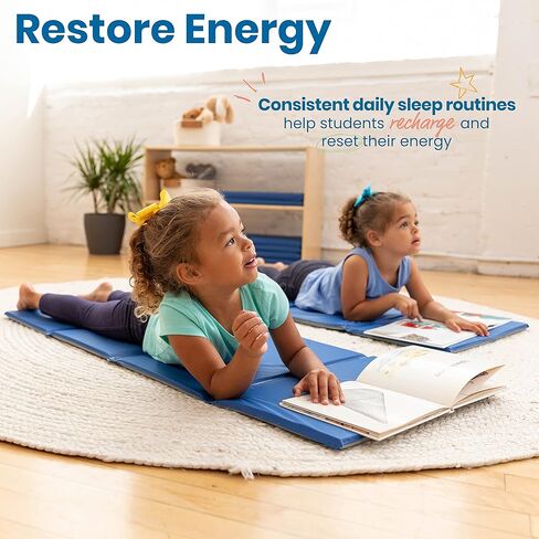 ECR4Kids Everyday Folding Rest Mat, 4-Section, 5/8in, Classroom Furniture, Blue/Grey, 5-Pack in Saudi Arabia