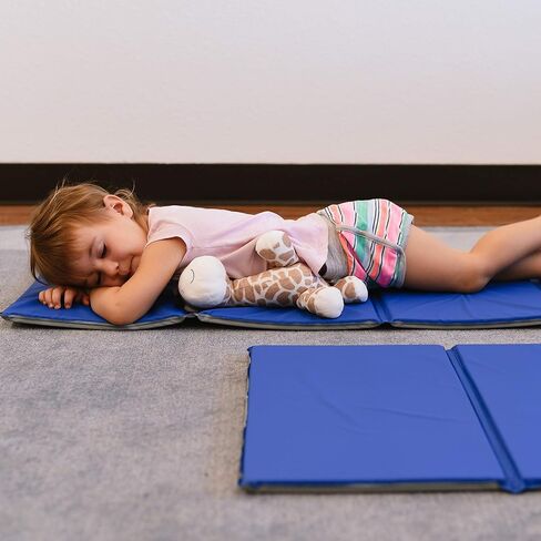 ECR4Kids Everyday Folding Rest Mat, 4-Section, 5/8in, Classroom Furniture, Blue/Grey, 5-Pack in Saudi Arabia