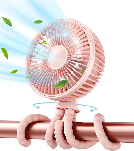 Gaiatop Baby Stroller Fan, 4000mAh Oscillating Mini Portable Fan with Light, 4 Speeds Battery Operated Small Handheld Desk Fan, 360° Rotate Flexible Tripod Clip On Fan for Car Seat Crib Travel Black in Kuwait