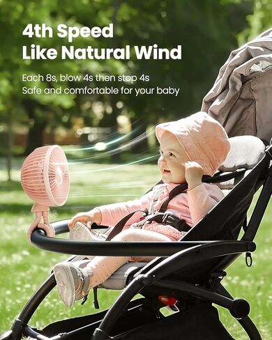 Gaiatop Baby Stroller Fan, 4000mAh Oscillating Mini Portable Fan with Light, 4 Speeds Battery Operated Small Handheld Desk Fan, 360° Rotate Flexible Tripod Clip On Fan for Car Seat Crib Travel Black in Kuwait