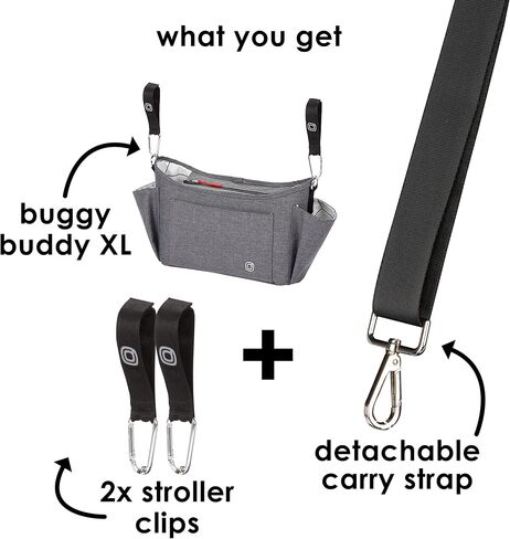 Diono Buggy Buddy Universal Stroller Organizer with Cup Holders, Secure Attachment, Zippered Pockets, Safe & Secure, Black in Saudi Arabia