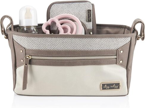 Itzy Ritzy Adjustable Stroller Caddy & Organizer Bag, Easy Attach (Cognac) | Front Zippered Pocket, 2 Built-in Interior Pockets, Adjustable Straps to Fit Nearly Any Stroller for Essentials On-the-Go in Saudi Arabia