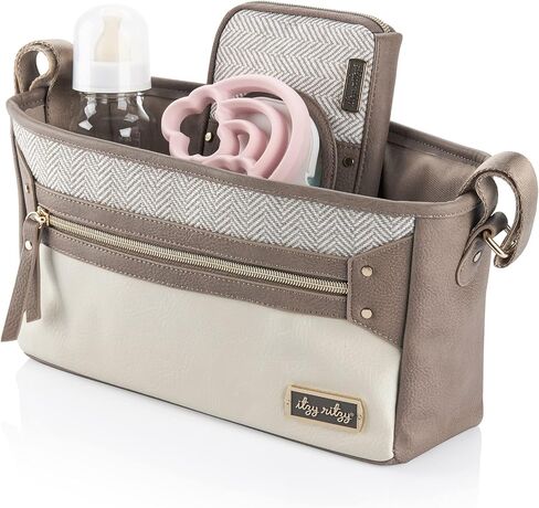 Itzy Ritzy Adjustable Stroller Caddy & Organizer Bag, Easy Attach (Cognac) | Front Zippered Pocket, 2 Built-in Interior Pockets, Adjustable Straps to Fit Nearly Any Stroller for Essentials On-the-Go in Saudi Arabia