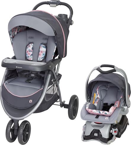 Baby Trend Nexton Travel System, Coral Floral + Baby Trend EZ Flec Loc 32 Infant Car Seat Base, Black in Saudi Arabia