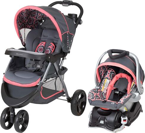 Baby Trend Nexton Travel System, Coral Floral + Baby Trend EZ Flec Loc 32 Infant Car Seat Base, Black in Saudi Arabia