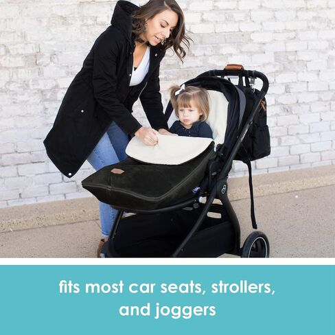 JJ Cole Bundle Me Winter Baby Car Seat Cover and Bunting Bag - Original - Sherpa Lined Weather Resistant Baby Carrier and Stroller Cover - Stroller Accessories and Winter Baby Essentials - Black in Saudi Arabia