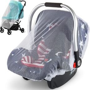 2 Pack Mosquito Cover for Stroller, Bug Net for Car Seat, Portable Durable, No Harmful Chemicals, Long-Lasting Infant Insect Shield Netting, White (M+L), Set. in Kuwait