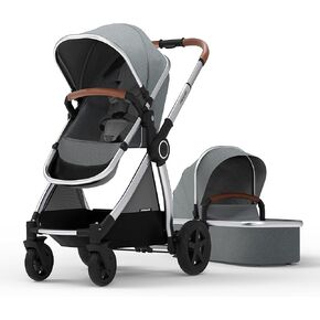 Mompush Ultimate2 Baby Stroller, Premium Convertible Full-Size Bassinet Stroller for Toddler, Newborn Stroller with Reversible Seat, One Hand Recline Pushchair Pram,Car Seat Adapter Included