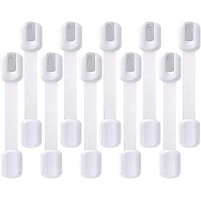 Child Safety Cabinet Locks - (10 Pack) Baby Proofing Latches to Drawer Door Fridge Oven Toilet Seat Kitchen Cupboard Appliance Trash Can with 3M Adhesive - Adjustable Strap No Drill No Tool