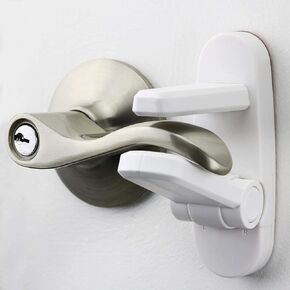 Door Lever Lock (2 Pack) Prevents Toddlers From Opening Doors. 3.25" L * 1.5" W * 4.5" H Easy One Hand Operation for Adults. Durable ABS with 3M Adhesive Backing. Simple Install, Black