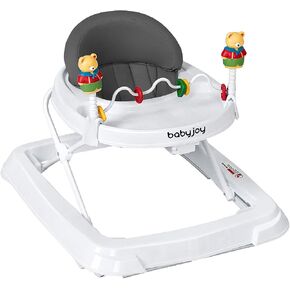 BABY JOY Baby Walker, Foldable Activity Walker with Adjustable Height, Large Tray & Removable Toys, Baby Walker with Wheels for Boys Girls 6-18 Months (Gray) in Kuwait