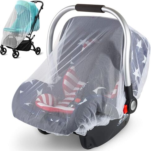 2 Pack Mosquito Cover for Stroller, Bug Net for Car Seat, Portable Durable, No Harmful Chemicals, Long-Lasting Infant Insect Shield Netting, White (M+L), Set. in Kuwait