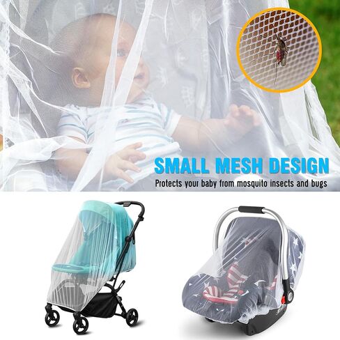 2 Pack Mosquito Cover for Stroller, Bug Net for Car Seat, Portable Durable, No Harmful Chemicals, Long-Lasting Infant Insect Shield Netting, White (M+L), Set. in Kuwait