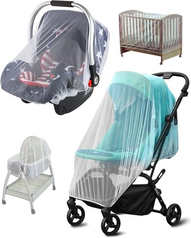 2 Pack Mosquito Cover for Stroller, Bug Net for Car Seat, Portable Durable, No Harmful Chemicals, Long-Lasting Infant Insect Shield Netting, White (M+L), Set. in Kuwait