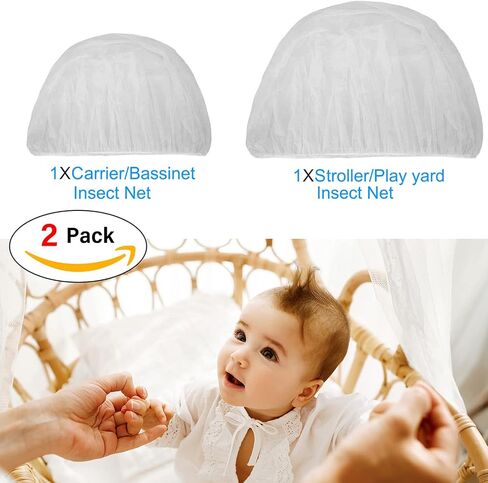 2 Pack Mosquito Cover for Stroller, Bug Net for Car Seat, Portable Durable, No Harmful Chemicals, Long-Lasting Infant Insect Shield Netting, White (M+L), Set. in Kuwait