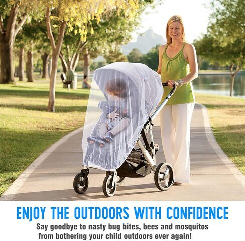 2 Pack Mosquito Cover for Stroller, Bug Net for Car Seat, Portable Durable, No Harmful Chemicals, Long-Lasting Infant Insect Shield Netting, White (M+L), Set. in Kuwait