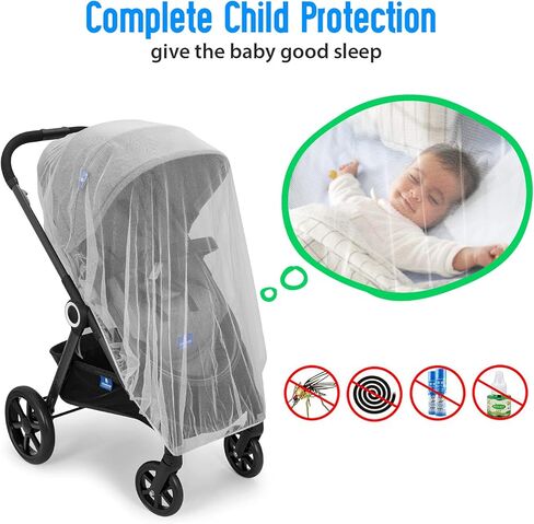 2 Pack Mosquito Cover for Stroller, Bug Net for Car Seat, Portable Durable, No Harmful Chemicals, Long-Lasting Infant Insect Shield Netting, White (M+L), Set. in Kuwait