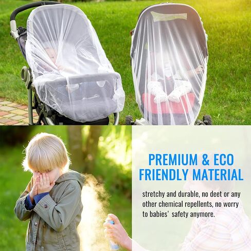 2 Pack Mosquito Cover for Stroller, Bug Net for Car Seat, Portable Durable, No Harmful Chemicals, Long-Lasting Infant Insect Shield Netting, White (M+L), Set. in Kuwait