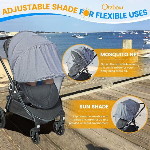 Orzbow Baby Mosquito Net for Stroller with Sun Shade, Breathable, Black | Tear-Resistant Mesh, Insect Barrier w/Travel Bag for Stroller, Car Seat, Bassinet, Cradle, Mini Cribs, Baby Summer Essential in Saudi Arabia