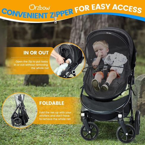 Orzbow Baby Mosquito Net for Stroller with Sun Shade, Breathable, Black | Tear-Resistant Mesh, Insect Barrier w/Travel Bag for Stroller, Car Seat, Bassinet, Cradle, Mini Cribs, Baby Summer Essential in Saudi Arabia