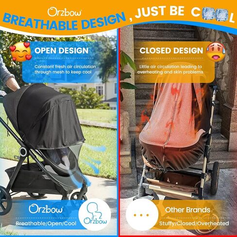 Orzbow Baby Mosquito Net for Stroller with Sun Shade, Breathable, Black | Tear-Resistant Mesh, Insect Barrier w/Travel Bag for Stroller, Car Seat, Bassinet, Cradle, Mini Cribs, Baby Summer Essential in Saudi Arabia