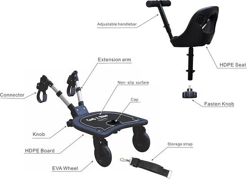عربة اطفال كوزي اكس رايدر 2 في 1 من انجلاتشا - اسود - ملحق عربة الاطفال مع مقعد سرج ومنصة قائمة - مقاس عالمي لمعظم عربات الاطفال - سريعة وسهلة الاستخدام - مصممة للسلامة in Kuwait