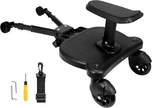 Universal Stroller Board Buggy Board with Detachable Seat, Stroller Glider Board Suitable for Most Brands of Strollers, Stroller Standing Board, Holds Children Up to 55lbs (Black) in Saudi Arabia
