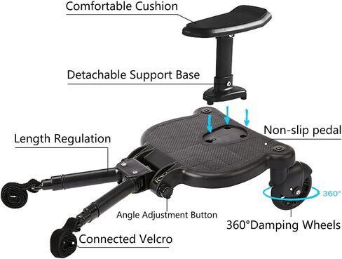 Universal Stroller Board Buggy Board with Detachable Seat, Stroller Glider Board Suitable for Most Brands of Strollers, Stroller Standing Board, Holds Children Up to 55lbs (Black) in Saudi Arabia