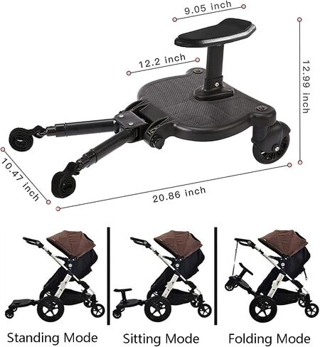 Universal Stroller Board Buggy Board with Detachable Seat, Stroller Glider Board Suitable for Most Brands of Strollers, Stroller Standing Board, Holds Children Up to 55lbs (Black) in Saudi Arabia