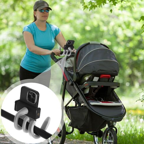Amylove 2 Pcs Stroller Phone Holder Portable Cell Phone Holder Stand Universal Stroller Accessories for Parent Baby Toddler Phone Clamp with Non Slip Silicone Arm Grip (Black,Novel) in Saudi Arabia