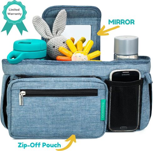 Swanoo Stroller Caddy Organizer With Cup Holder, Non Slip Straps Bag for Phone, Pet Stroller Accessories, Universal Fits Uppababby Vista v2 Wonderfold Wagon, Doona and More in Saudi Arabia