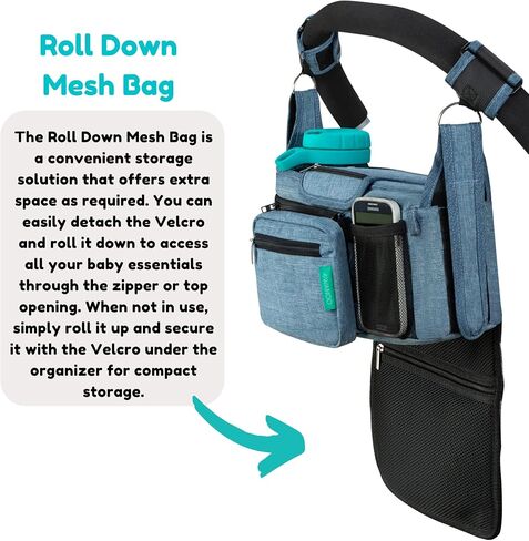Swanoo Stroller Caddy Organizer With Cup Holder, Non Slip Straps Bag for Phone, Pet Stroller Accessories, Universal Fits Uppababby Vista v2 Wonderfold Wagon, Doona and More in Saudi Arabia