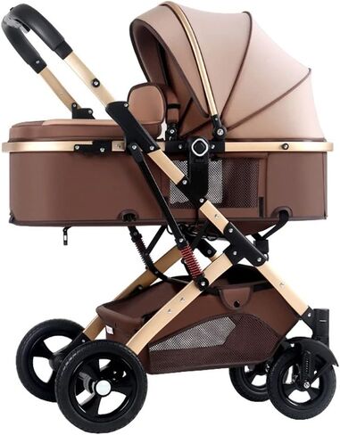 Baby Pushchair High Landscape Baby Carriage Two-Way Pram Trolley Baby Stroller for Infant and Toddler, Lightweight Baby Pram Stroller for Newborn Ideal for 0-36 Months (Color : Brown) in Saudi Arabia