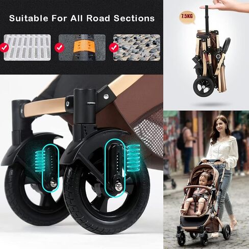 Baby Pushchair High Landscape Baby Carriage Two-Way Pram Trolley Baby Stroller for Infant and Toddler, Lightweight Baby Pram Stroller for Newborn Ideal for 0-36 Months (Color : Brown) in Saudi Arabia