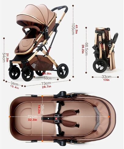 Baby Pushchair High Landscape Baby Carriage Two-Way Pram Trolley Baby Stroller for Infant and Toddler, Lightweight Baby Pram Stroller for Newborn Ideal for 0-36 Months (Color : Brown) in Saudi Arabia