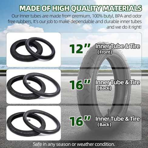 16" Back and 12.5" (2+1) Front Wheel Replacement Inner Tubes and Tires | Compatible with BoB Stroller Tire Revolution SE/Pro/Flex/SU/Ironman - Made from BPA/Latex Free Premium Quality Butyl Rubber in Saudi Arabia
