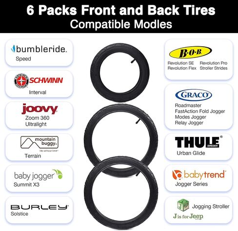 16" Back and 12.5" (2+1) Front Wheel Replacement Inner Tubes and Tires | Compatible with BoB Stroller Tire Revolution SE/Pro/Flex/SU/Ironman - Made from BPA/Latex Free Premium Quality Butyl Rubber in Saudi Arabia