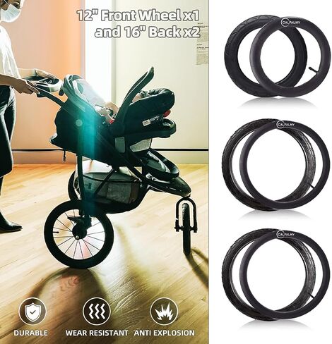 16" Back and 12.5" (2+1) Front Wheel Replacement Inner Tubes and Tires | Compatible with BoB Stroller Tire Revolution SE/Pro/Flex/SU/Ironman - Made from BPA/Latex Free Premium Quality Butyl Rubber in Saudi Arabia